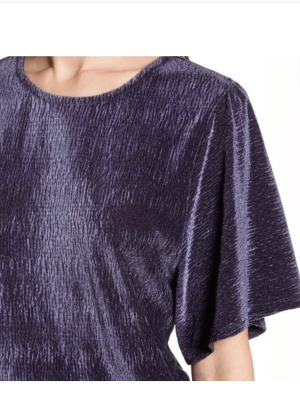 Madewell Texture & Thread Crinkle Velvet Flutter Sleeve Top Size Medium - Picture 3 of 7
